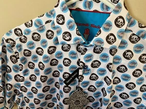 NWT Visconti Black Short Sleeve Men’s Shark N’ Skull Print Size S $99 - Picture 1 of 12