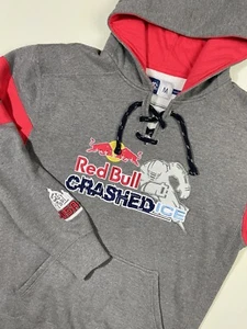 Red Bull Crashed Ice Men Size MEDIUM Pullover Hoodie Sweater Gray / Red Rare M - Picture 1 of 6