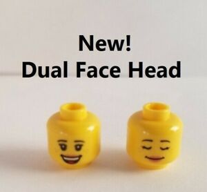 New Lego Dual Side Head Two Faces Pink Lipstick Sleeping Smile Happy Girl Boy