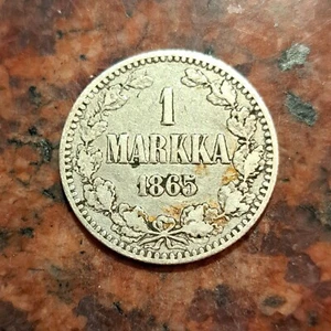 1865 FINLAND 1 MARKKA COIN .868 SILVER - 24MM - #B5932 - Picture 1 of 2