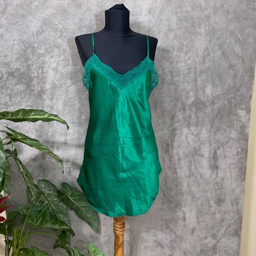 UNDERCOVER Abito Victoria's Secret anni 90 Y2K etichetta oro verde smeraldo raso slip taglia M pizzo