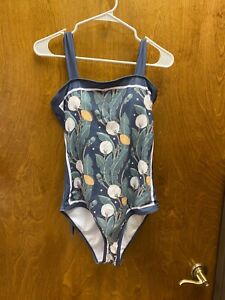 Women's unbranded steel gray,  flowered  tie straps swimsuit. Size large. Prev. 