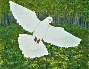 Painting White Dove Original Signed Collectible Art Bird Doves Landscape Trees - Picture 1 of 4