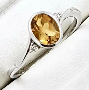 9k Citrine and Diamond dress RING, 375 white gold - Picture 1 of 12