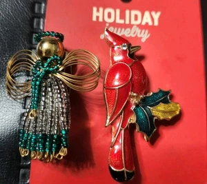 Lote de 2 Broches de Navidad Cardenal (Nuevo) Y Ángel (Vintage) Hermosos Acentos - Imagen 1 de 6