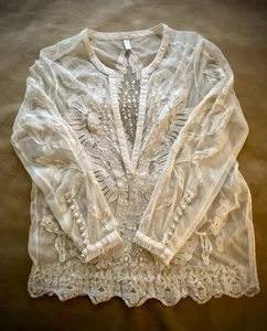 Romantisches elfenbeinfarbenes Spitzen Tunika Top Gr. XL Cottagecore - Bild 1 von 6