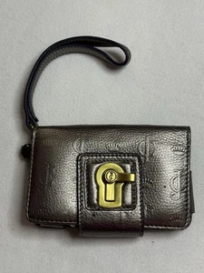 Vintage Y2K Juicy Couture Wallet Platinum Leather Turn Lock JC Crown Jewel - Picture 1 of 15