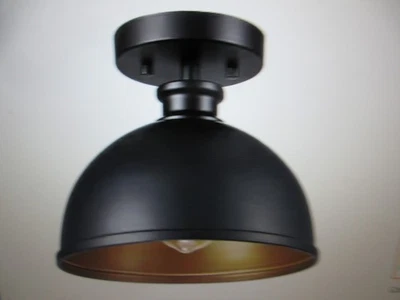 Globe Tallulah 1-Luz Negro Mate Pantalla y Dorado Interior Montaje Al Ras Foto 1 de 4