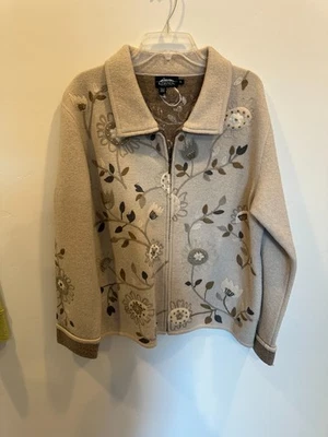 Suéter de lana con cremallera floral tostado diseño islandés talla XL  Foto 1 de 3