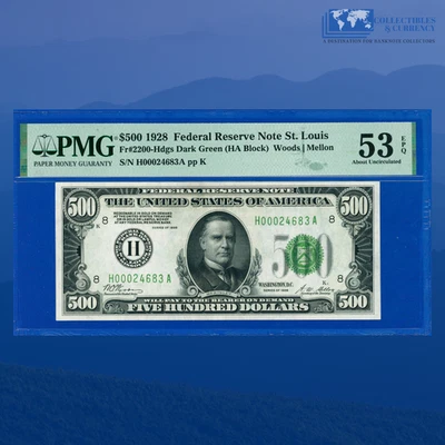 Fr.2200-H 1928 $500 Federal Reserve Note St.Louis Gold Clause, PMG 53 EPQ #24683 - Image 1 of 3