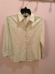 Green with yellow & blue striped Land's End 3/4 sleeve button up shirt size 8 - Picture 1 of 5