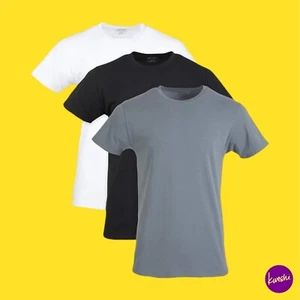 GILDAN T-shirt intima uomo cotone elasticizzato scollo a V, nero/bianco/grigio, M - Foto 1 di 7