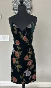NWT Lavender Brown Colorful Floral Print Short Velvet Mini Wrap Holiday Dress S - Picture 1 of 9