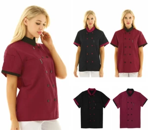 Unisex Chef Coat Hotel Kitchen Uniform Short Sleeves Double-Breasted Chef Jacket - Picture 1 of 35