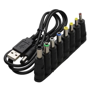 8 x DC 2.1 x 5.5mm Power Plug Converters Universal Adapter Tips with USB Cable - Afbeelding 1 van 6