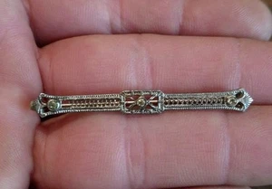Antique Sterling Silver Bar Brooch clear stones C Clasp estate - Picture 1 of 4