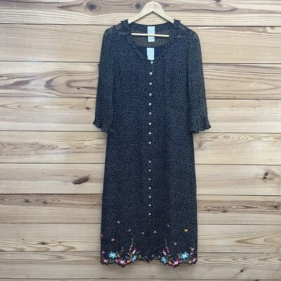 Garnet Hill шелк платье женщин 8 черный горошек вышитый чистый два слоя B176 - Изображение 1 из 4