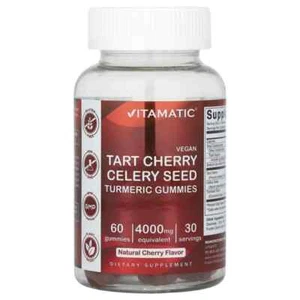 Vitamatic, Vegano, Ácido Cereza Semilla de Apio Cúrcuma Gomitas, Cereza Natural, 60ct - Imagen 1 de 2