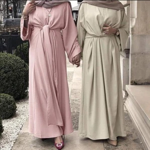 Muslim Fashion Dubai Abaya Long Hijab Dresses with Belt Islam Clothing Abayas - Picture 1 of 16