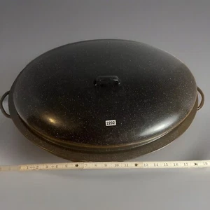 VTG Enamelware Black and White Speckled Turkey Ham Roaster Roasting Pan 18” 2202 - Picture 1 of 6
