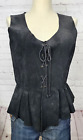 The Pyramid Collection Leather Vest Lace Up Front Cape Hemline Unlined Size M