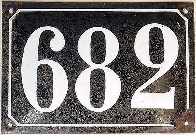 Large Old Black French House Number 682 Door Gate Plate Plaque Enamel Metal Sign • 60$