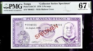 Tonga 5 Pa'anga Pick# 21bCS1 1978 Specimen PMG 67 EPQ Superb Gem Unc Banknote