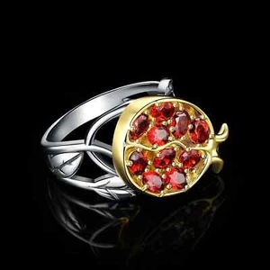 Pomegranate Leaf Design Oval Red Ruby Gemstone In 935 Argentium Silver Fine Ring - Picture 1 of 8