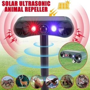 Animal Repeller Ultrasonic Solar Power Outdoor Pest Cat Mice Deer Sensor 4 Modes - Picture 1 of 35