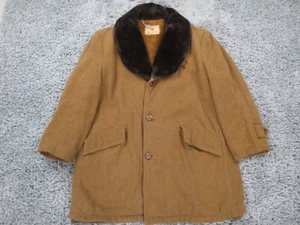 Vintage Field & Stream Coat Mens 42 Brown Wool Sherpa Lined Faux Fur Collar USA* - Picture 1 of 20