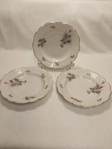 Rosenthal Pompadour Moss Rose Bread & Butter Plates Gold Rim Set Of 3 - Picture 1 of 7