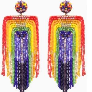 Anthropologie Rainbow Earrings Deepa Gurnani Handmade Beaded Chandelier - Picture 1 of 5