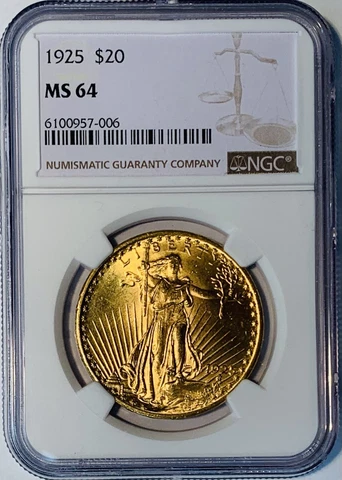 1925 Saint Gaudens $20 Gold Double Eagle NGC MS 64 Cover
