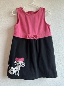 Gymboree Puppy Dress Girl’s 5 Pink Black Embroidered Spotted Dog 100% Cotton - Picture 1 of 3