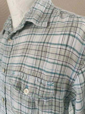 Marks & Spencer Blue Harbour Pure Linen 100% Men's Shirt Green Check Size Medium - Image 1 of 4