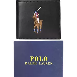 POLO RALPH LAUREN Hombres Carteras Cuero Genuino Portatarjetas Doble Pliegue Regalo Negro Nuevo - Imagen 1 de 12
