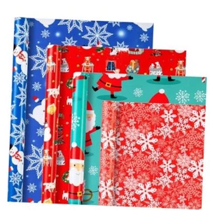 Christmas Wrapping Paper (4 Rolls: 148 sq. ft. ttl) Funny Snowmen, Snowflake, L - Picture 1 of 8