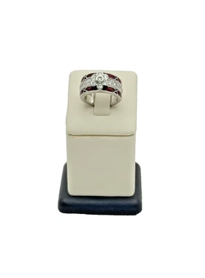 925 Sterling Silver Red Enamel CZ Ring - Size 6.25 - Image 1 of 4