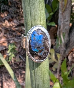 Gorgeous Australian Boulder Opal Artisan Sterling Silver Ring Adjustable .A11b - Picture 1 of 10