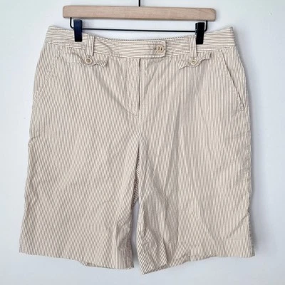 Pantalones Cortos Talbots Seersucker Para Mujer 14 Tostados Rayas Bolsillos de tiro alto Bermudas Elastizadas Foto 1 de 4