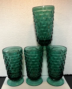 Set Of 4 Vintage Teal Indiana Whitehall Colony Cubist Footed Iced Tea Glasses 6" - Picture 1 of 8