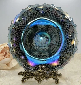 Indiana Carnival Glasplatte irisierend Diamant Spitze Rüschenrand blau 6,5" - Bild 1 von 12