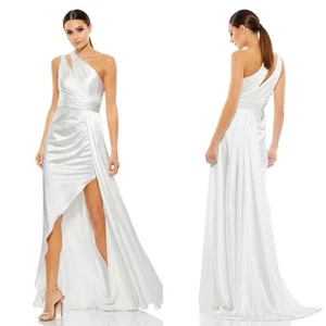 Mac Duggal 49006 Abito monospalla in raso finto avvolgente 16 bianco - Foto 1 di 7