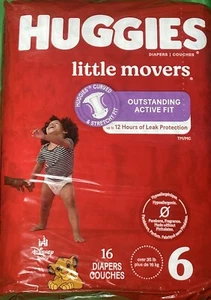 Huggies Little Movers Diapers, Size 6, 16 Count, Brand New & Sealed - Picture 1 of 2