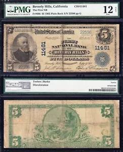 *VERY RARE* 1902 $5 BEVERLY HILLS, CA National Banknote! PMG 12/n FREE SHIP TC91 - Picture 1 of 3