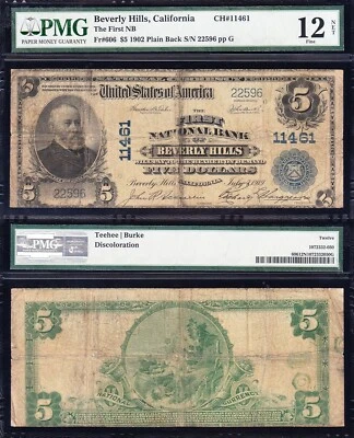 *VERY RARE* 1902 $5 BEVERLY HILLS, CA National Banknote! PMG 12/n FREE SHIPPING! - Image 1 of 3