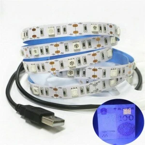 USB 5V 12V UV LED bande lumineuse 395-405nm 5050 30led/m chaîne de lumière noire flexible - Photo 1 sur 10