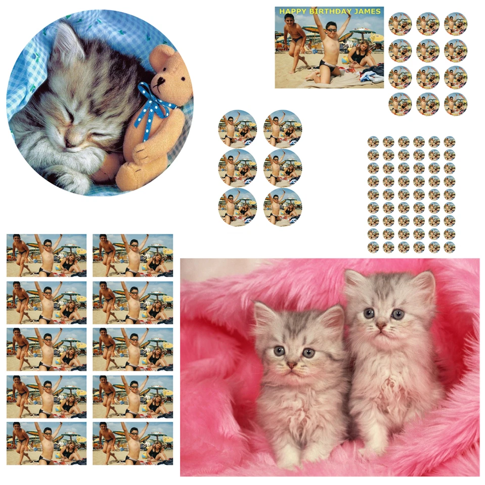 YOUR OWN PERSONALISED PHOTO EDIBLE WAFER & ICING CAKE TOPPERS / BIRTHDAY PARTY