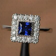 2.24ct Princess Cut Natural Sapphire Gemstones Diamond Ring Real 14K White Gold