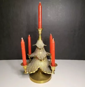 Vintage Solid Brass Christmas Tree Rotating Candelabra 8"x 6.25" Made In India - Picture 1 of 11
